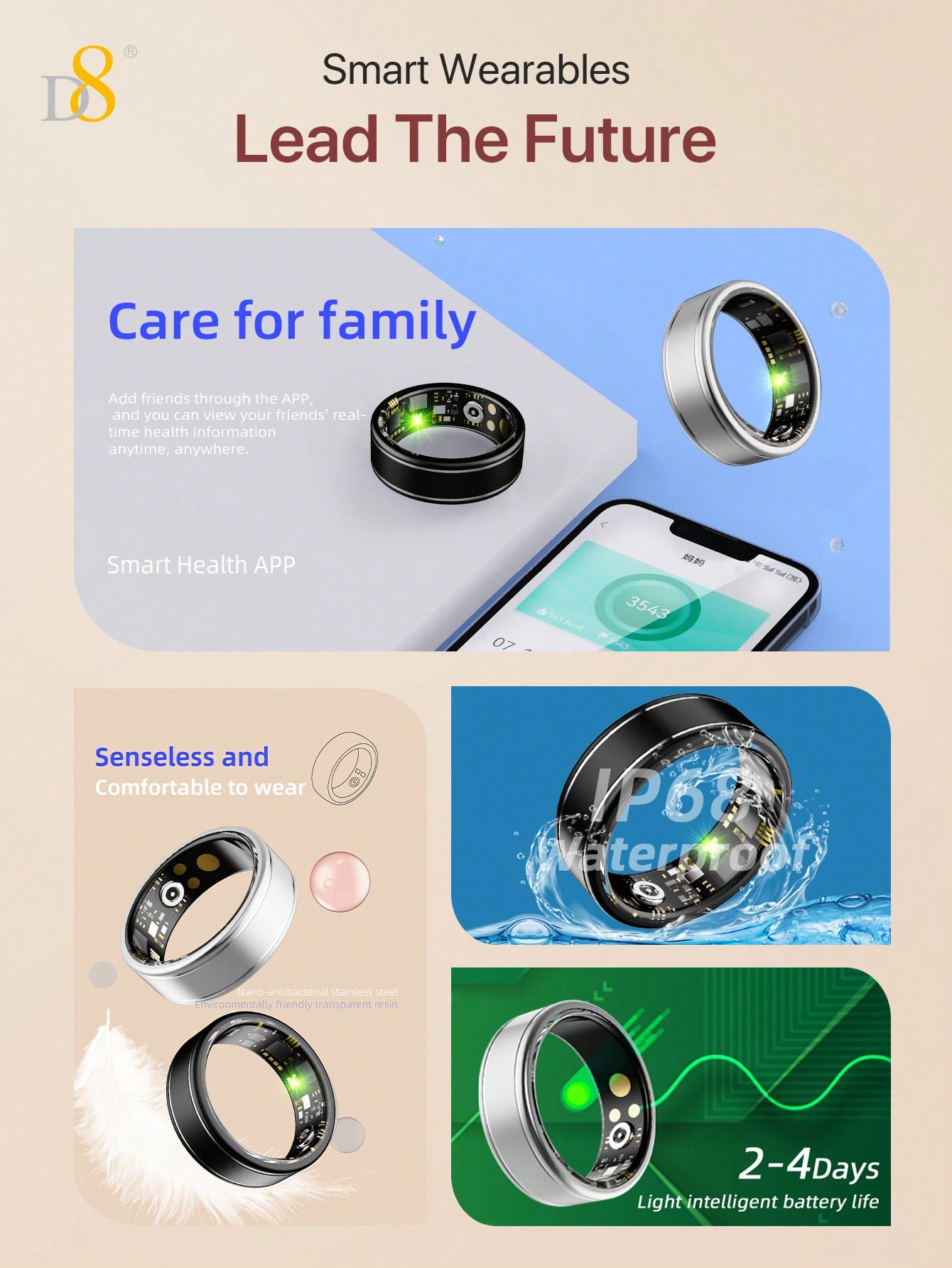 D8 Smart Ring Fitness Tracker  - đánh giá và giá Smart Ring Step Calorie Fitness Monitor